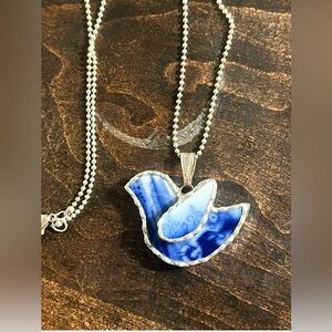 Unique Vintage Inspired Broken China Jewelry 925 Sterling Silver Necklace